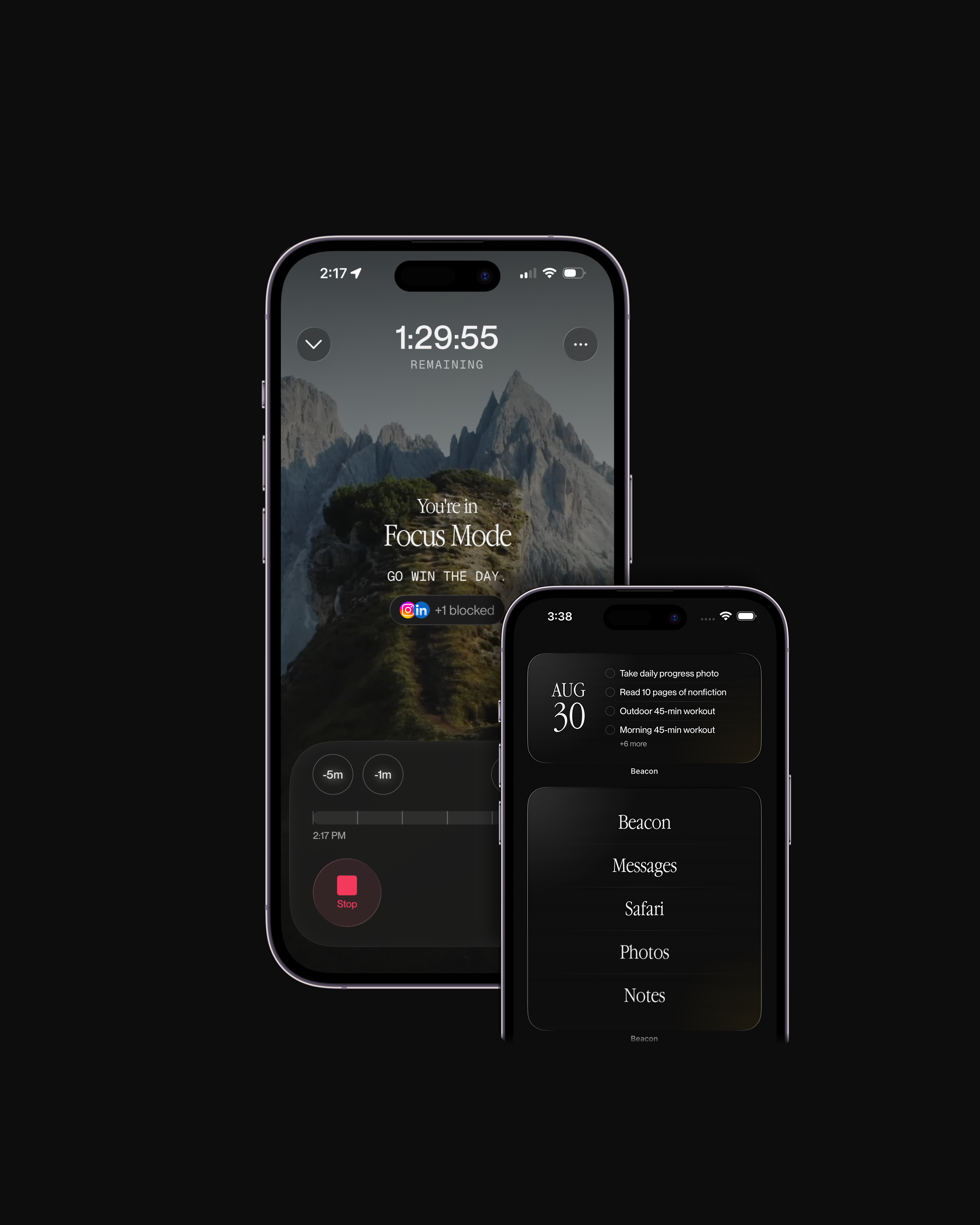 A focus block in Beacon, with distracting apps blocked